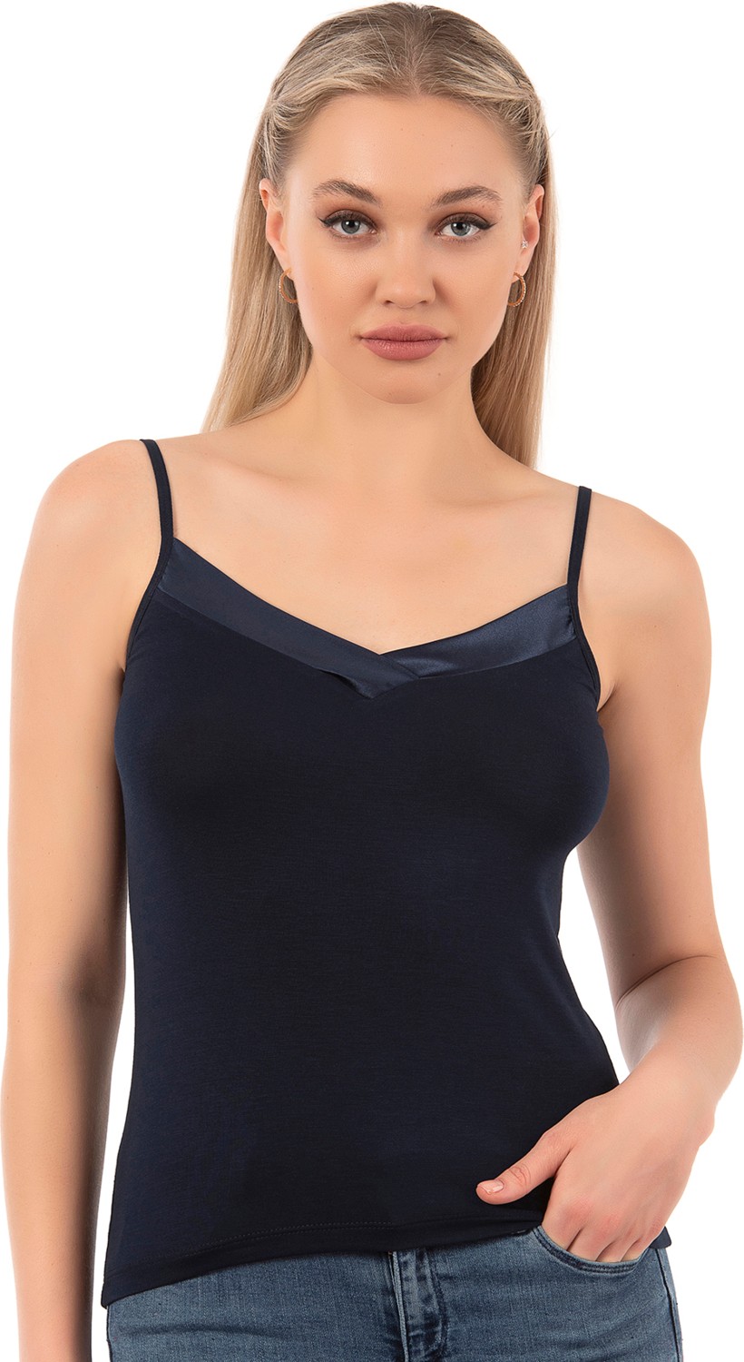 Özkan Underwear Özkan 2040 3'lü Paket Kadın Viskon Siyah Beyaz Taş Saten Yakalı Karışık Renk Atlet Esnek Rahat Ince Askılı Atlet