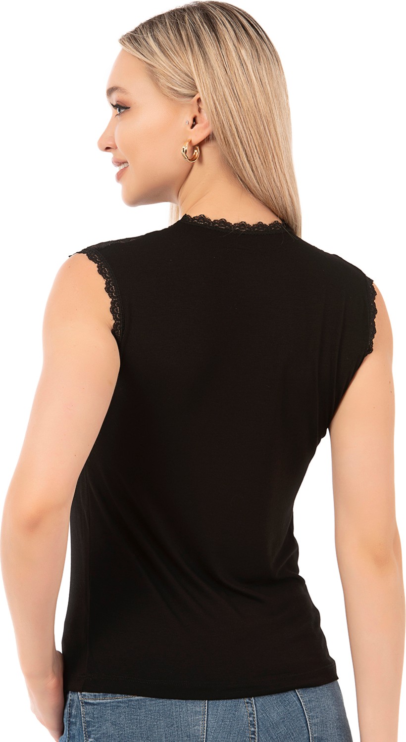 Özkan Underwear 7365 Kadın Viskon Dantelli Sıfır Kol Atlet Tişört Bluz görsel 2