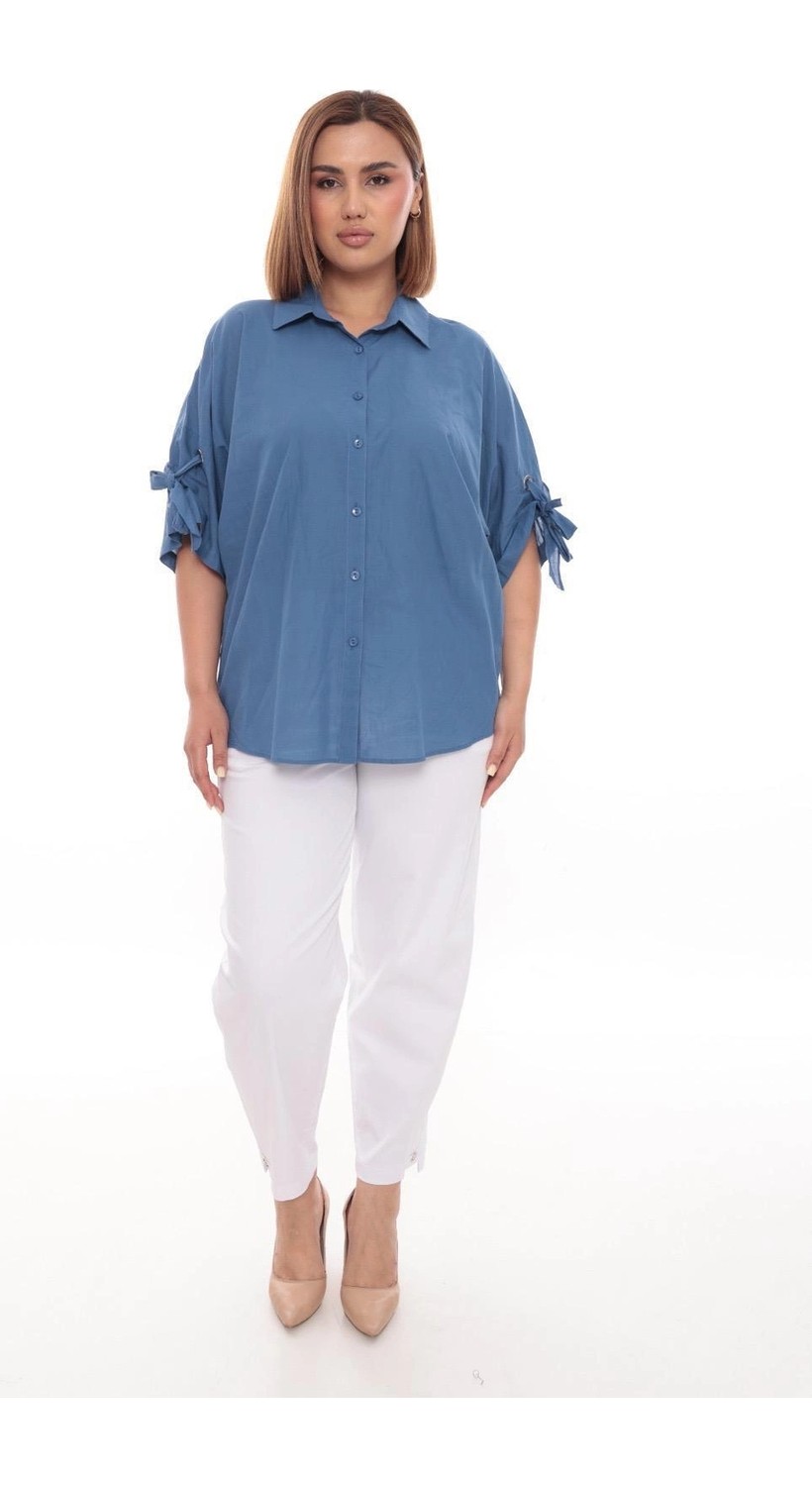 Lady Majestic %100 Cotton Büyük Beden Kadın Pamuklu Gömlek Rahat Kesim, Düğmeli, Volan Kol Detaylı görsel 7