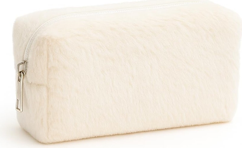 1001 Peluş Yumuşacık Makyaj Çantası - Kozmetik Organizeri (Krem)