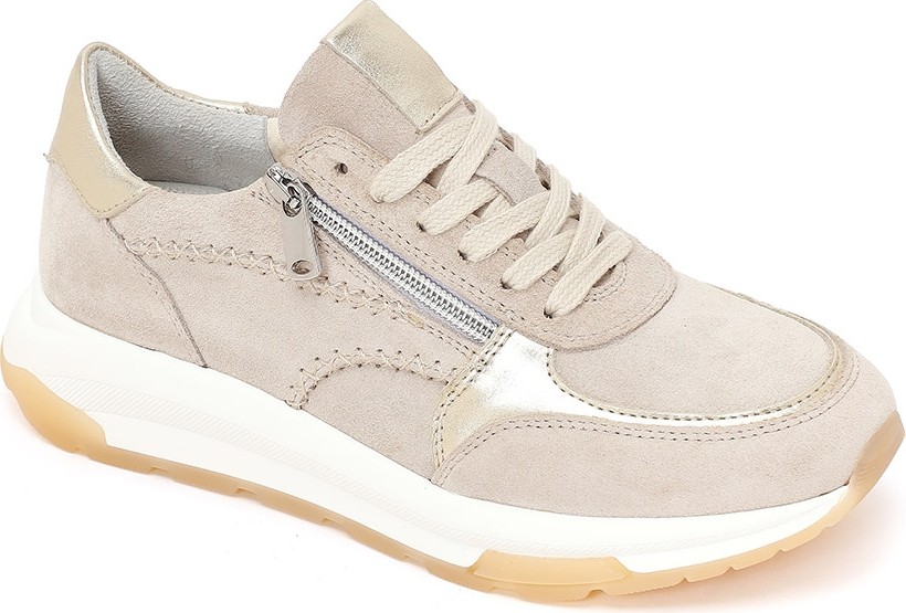 Derimod Kadın Bej Bağcıklı Kalın Tabanlı Süet Deri Sneaker 26SFD371810 görsel 7