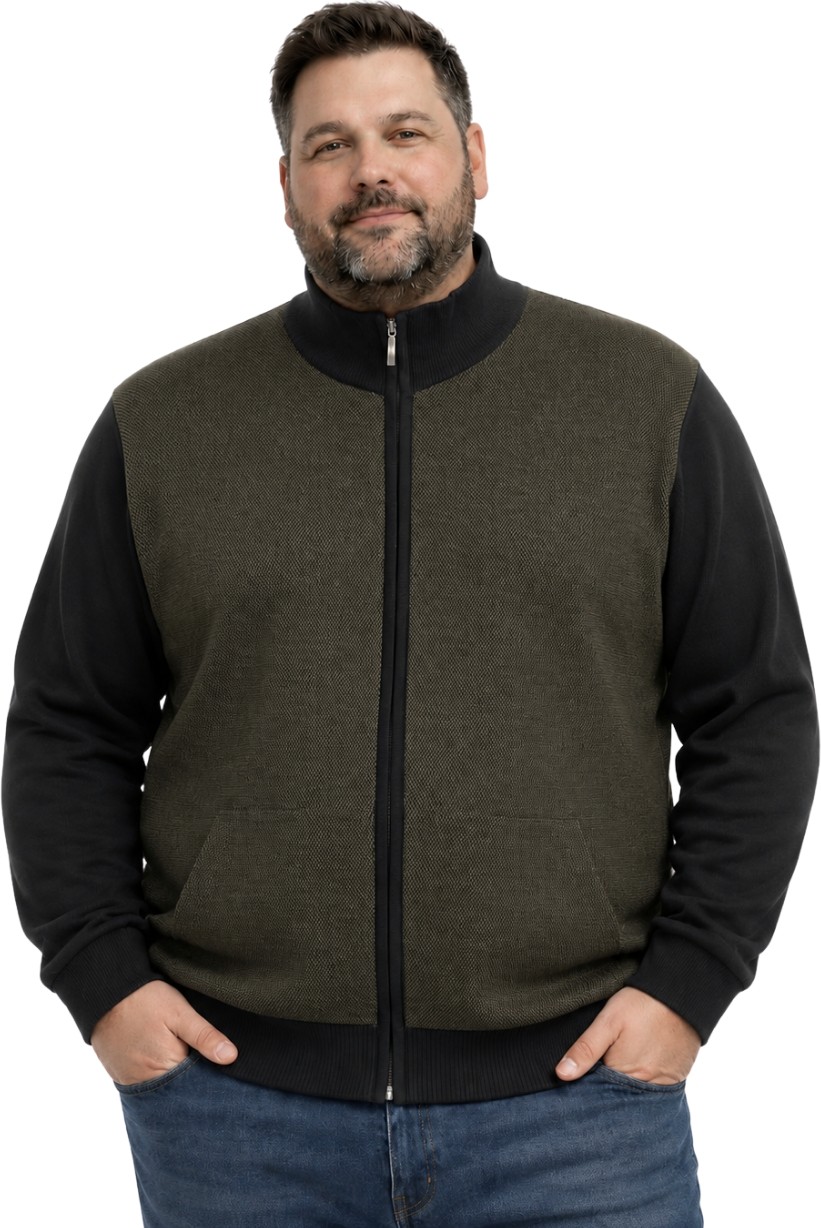 Battal Moda Erkek Büyük Beden Antrasit Arven Dik Yaka Cepli Triko Hırka 5xl-6xl-7xl-8xl