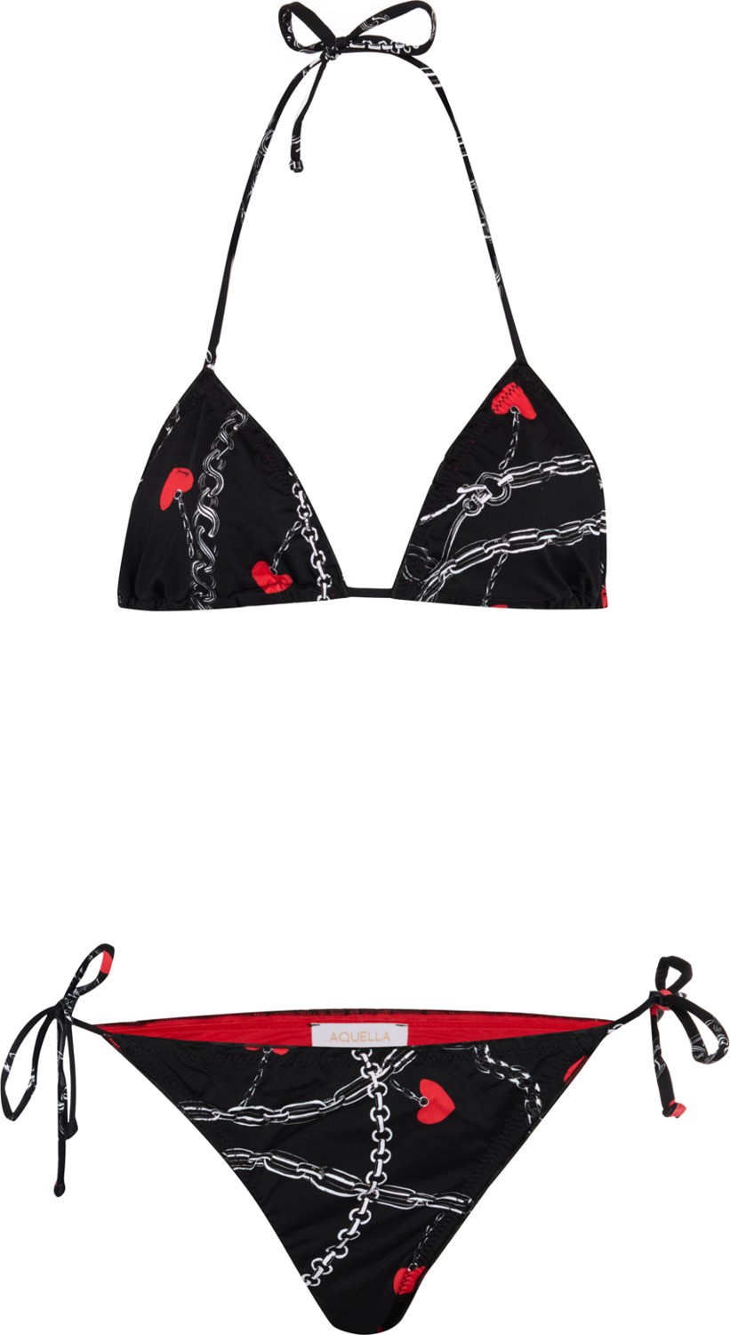 Aquella Kalp Baskı Siyah Üçgen Bikini Takım