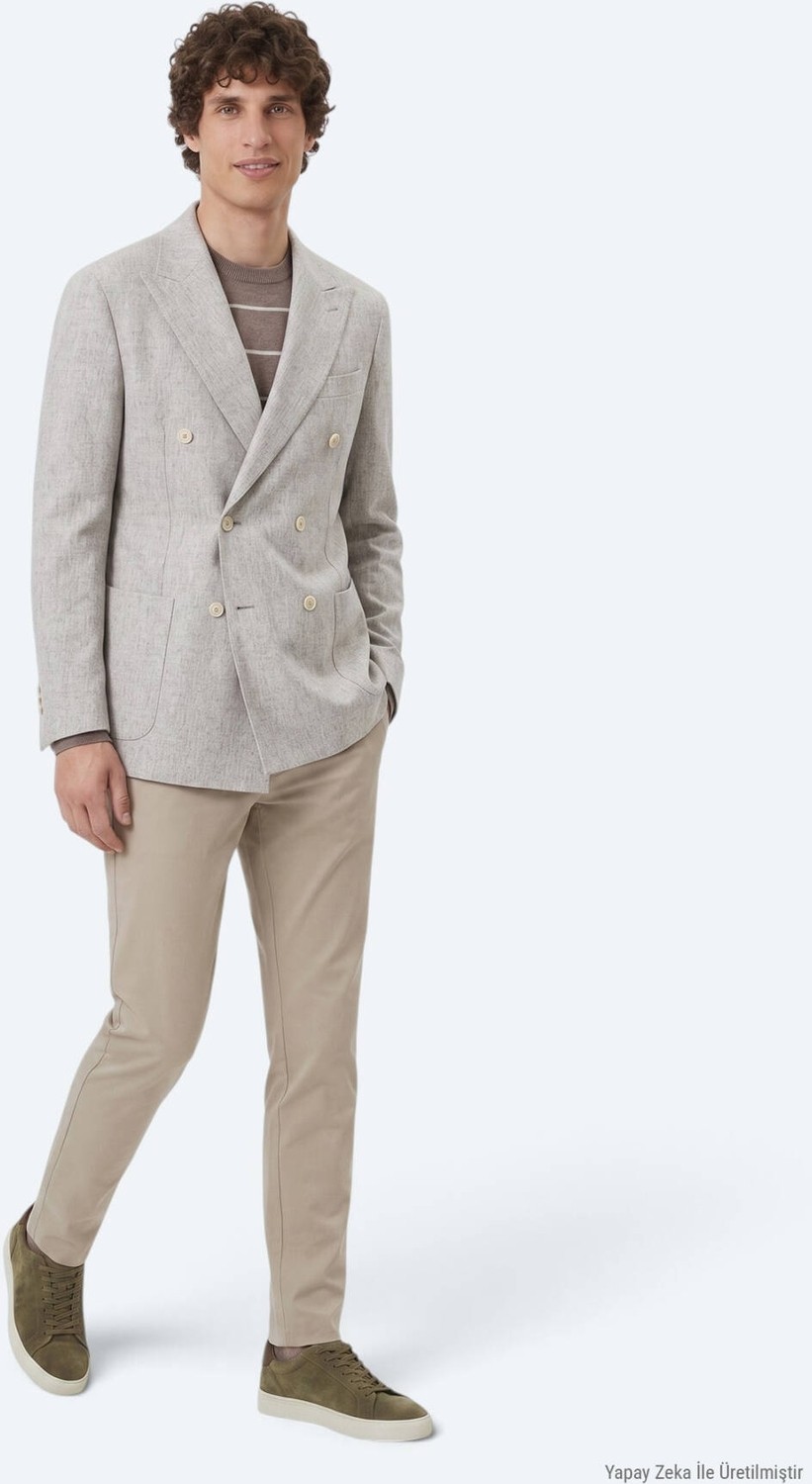 Kip Açık Kahve Desenli Modern Fit Yün Karışımlı Ceket görsel 4