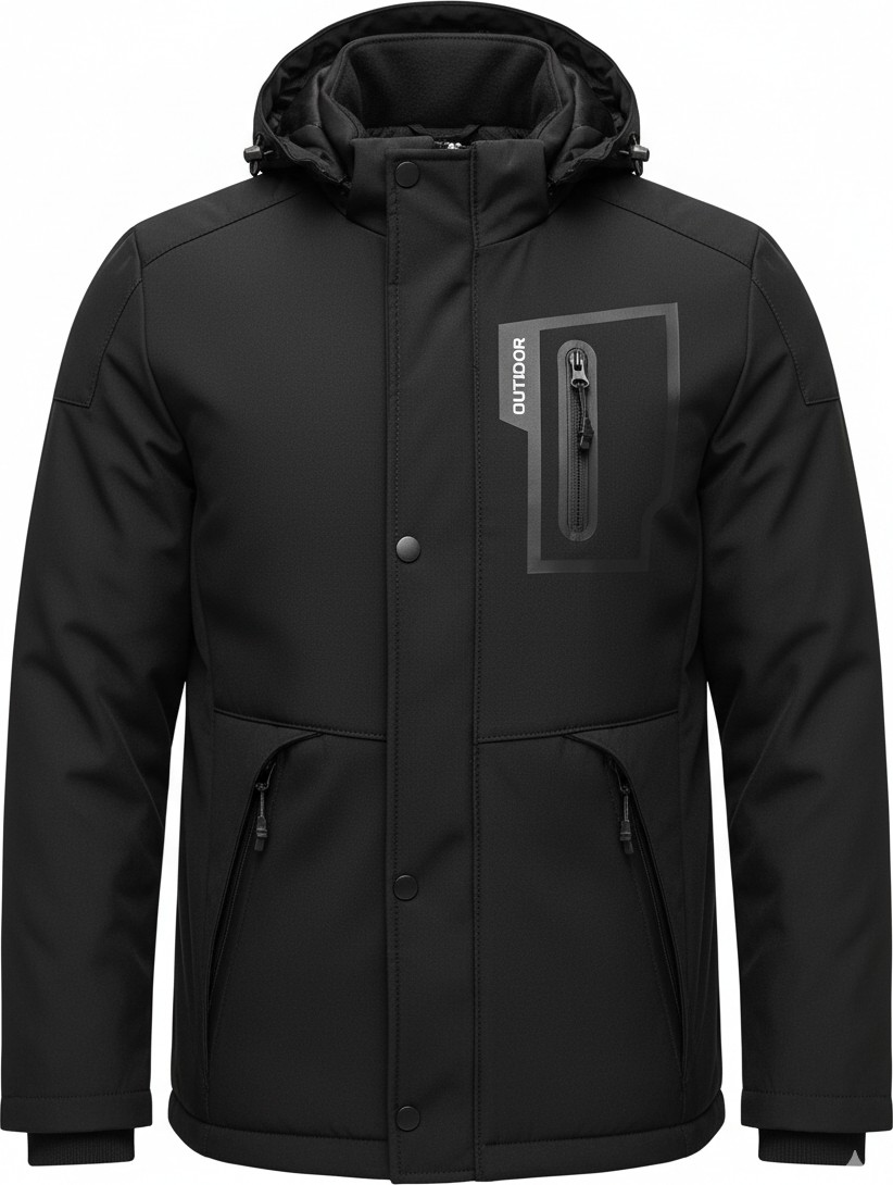 Mero Life Outdoor Kapüşonlu Su ve Rüzgar Geçirmez Kapitone Içi Kürklü Elyaf Dolgulu Şişme Siyah Softshell Mont görsel 2