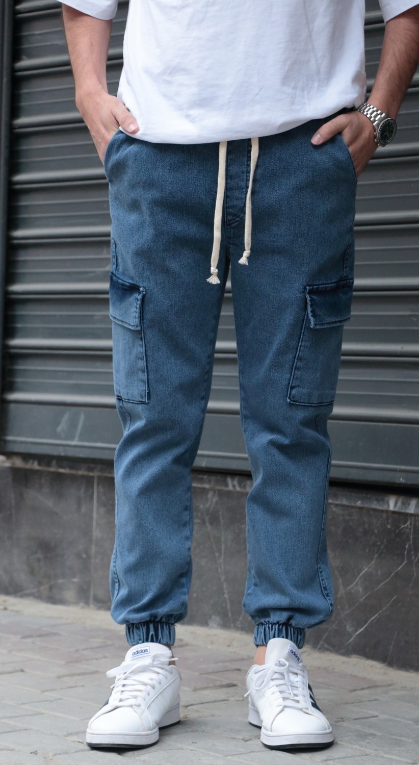 Osyday Erkek Jogger Kargo Cepli Kot Pantolon - Lastikli Bel ve Paça, Yıkamalı Denim