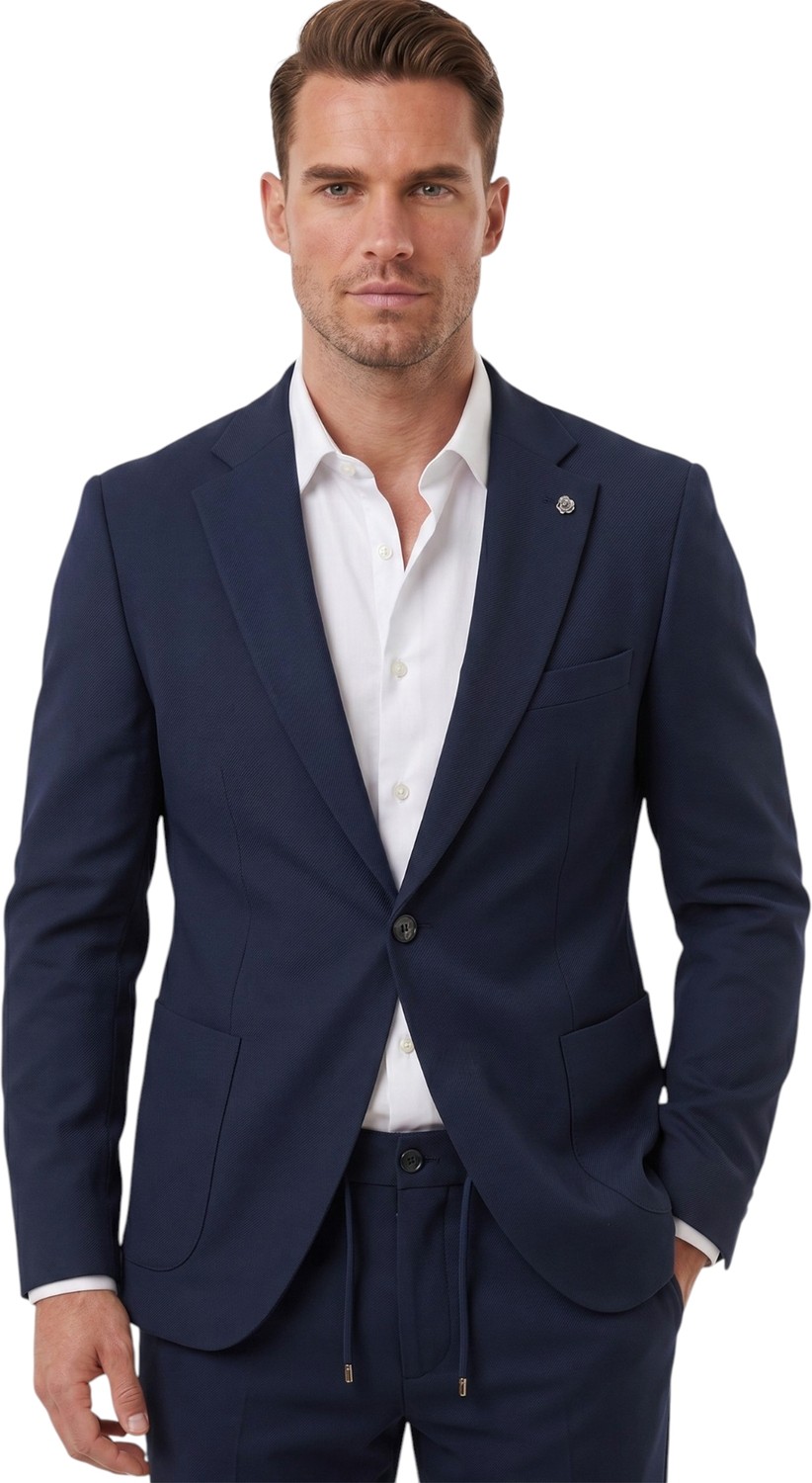 Deepsea Lacivert Premium Çizgi Dokulu Slim Fit Likralı 2’li Erkek Takım Elbise 2600821 görsel 2