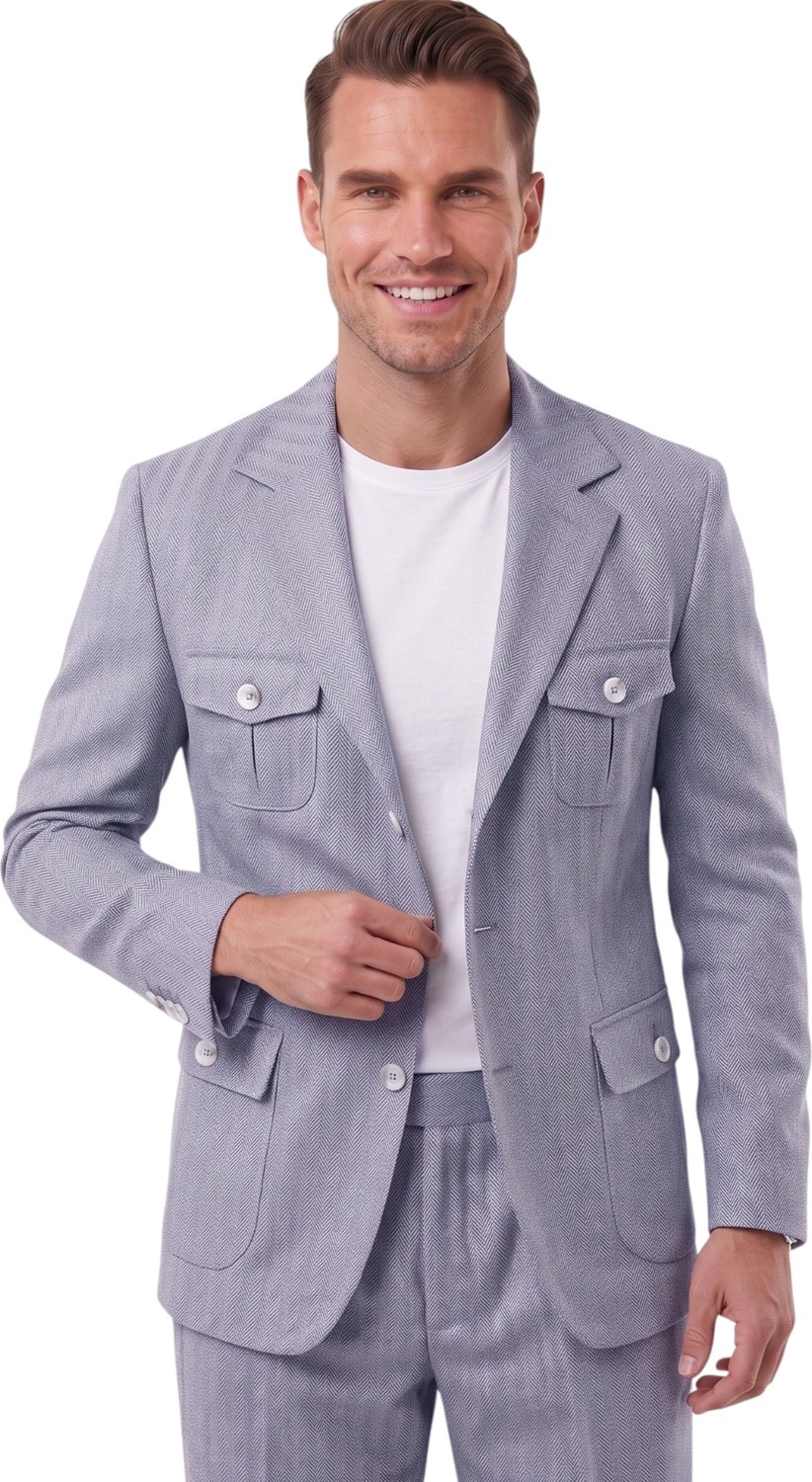 Deepsea Erkek Bej Safari Ceketli Slim Fit 2'li Takım Elbise, Pileli Duble Paça Pantolon 2600723