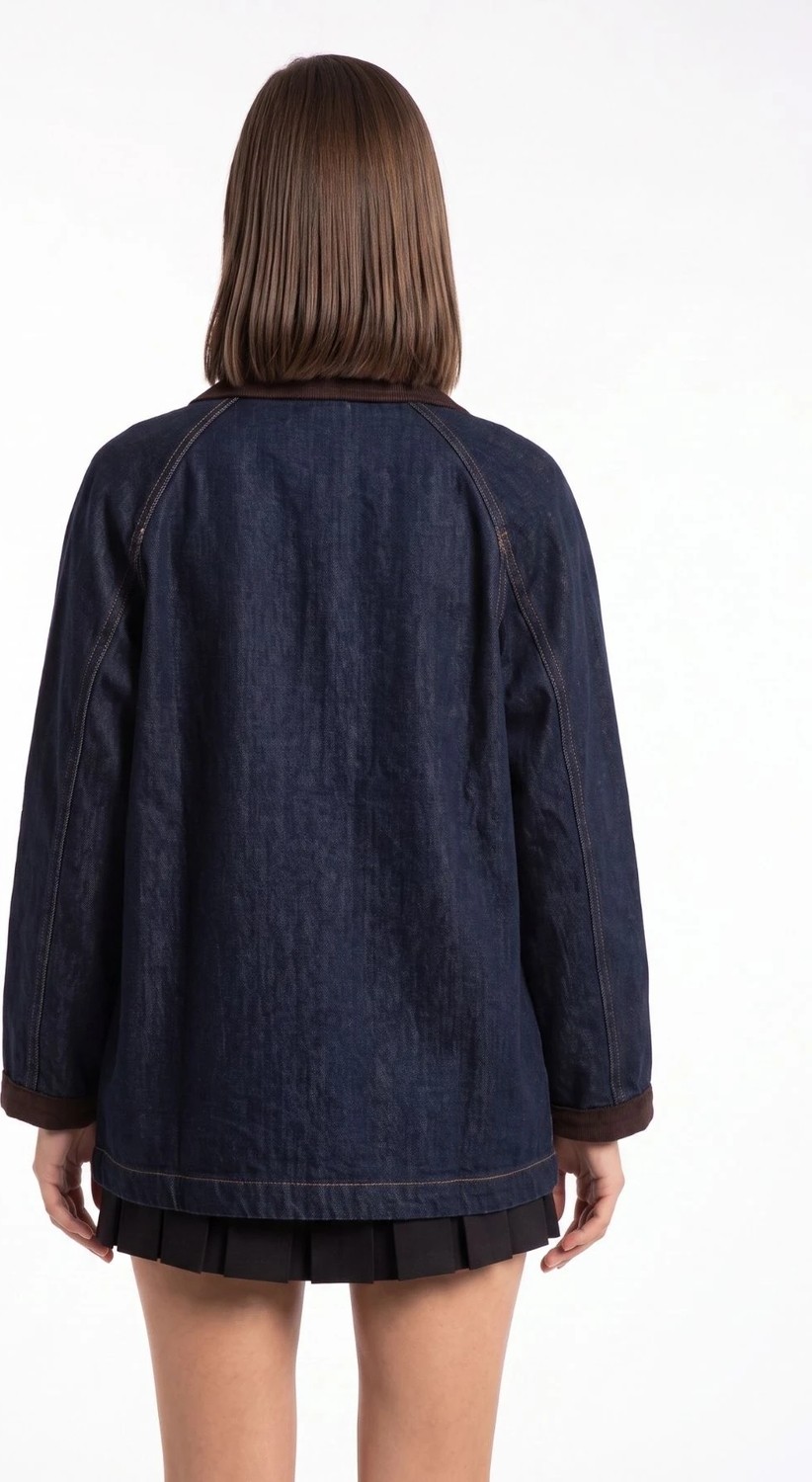 Cemo Kadın Denim Ceket Kadife Yaka Detaylı Fermuarlı Cepli görsel 5