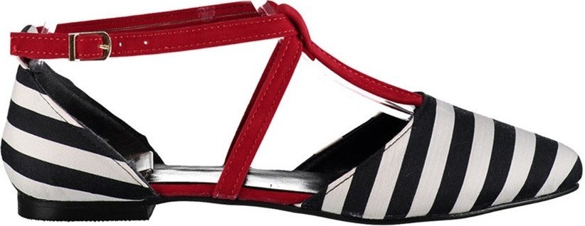 Fox Shoes Kadın Babet D726537304 Siyah/Beyaz/Kırmızı Neolit Taban görsel 4