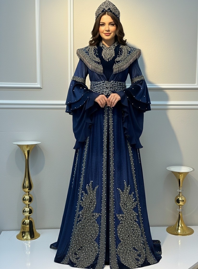 ZK Zümrüt Kaftan Lacivert Kına Kaftanı