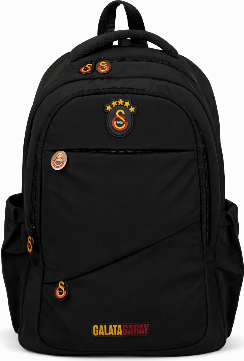 Galatasaray Lisanslı Siyah Sırt Çantası - Çapraz Cep Detaylı Laptop Bölmeli Okul Çantası