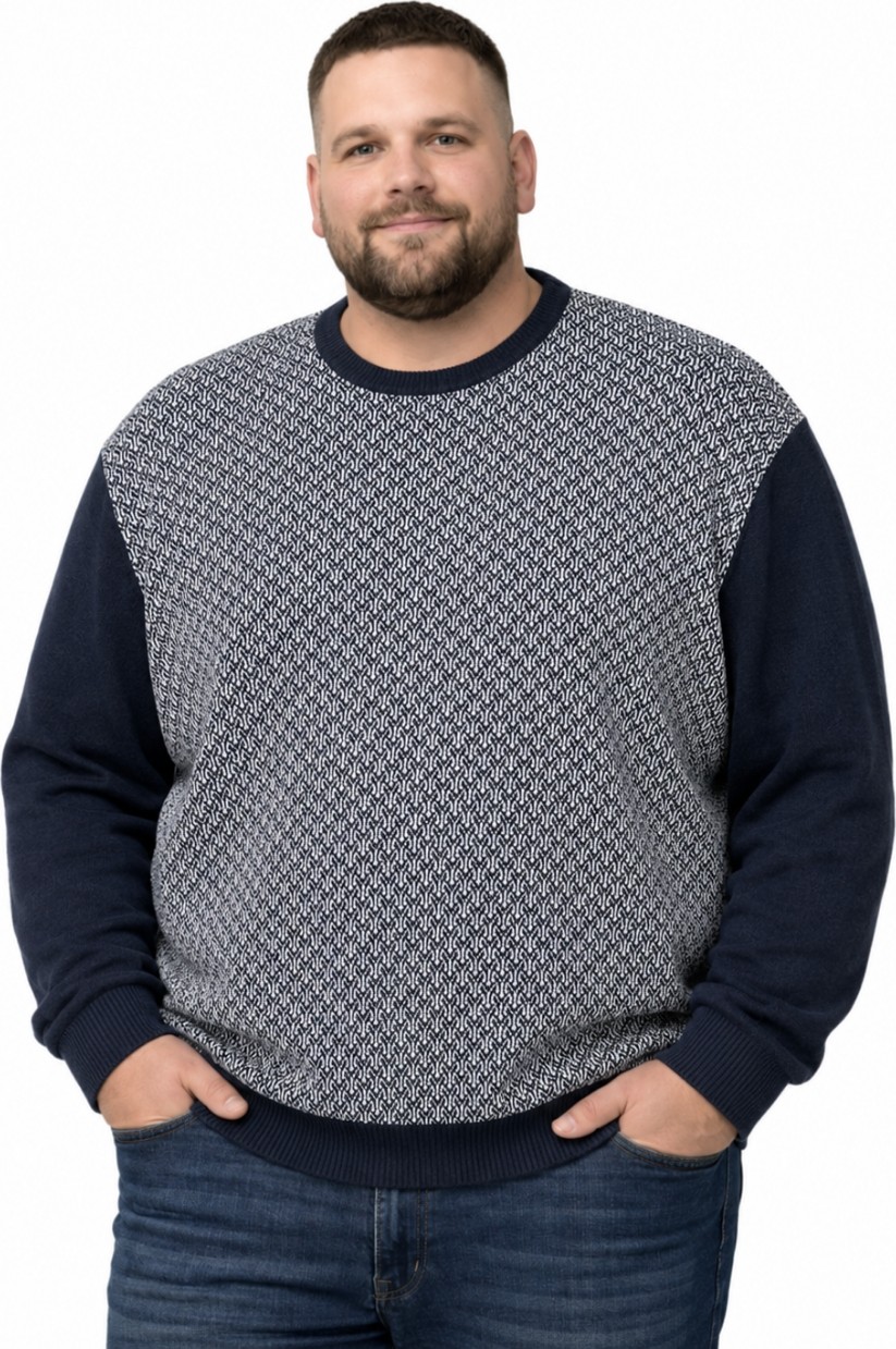 Battal Moda Erkek Büyük Beden Bordo Bisiklet Yaka Motif Triko Kazak 3xl-4xl-5xl-6xl