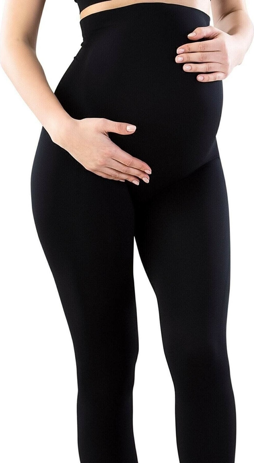 Momslab Bir Beden Küçük Gösteren Toparlayıcı Solmayan Siyah Fitilli Hamile Tayt