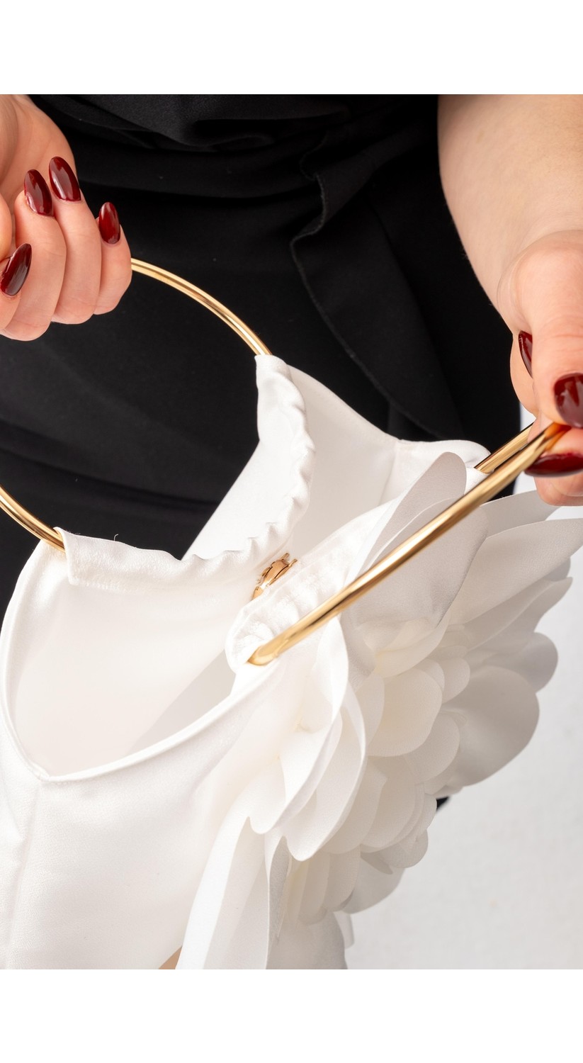 Gustello Lina | Gold Metal Saplı Gül Çiçek Tasarım Abiye El ve Omuz Çantası görsel 4