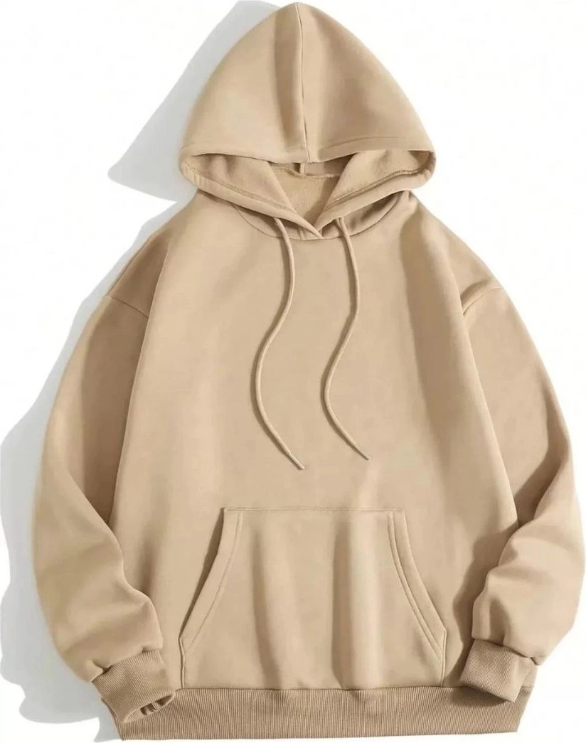 Tarz Yeri Kadın Kapüşonlu Kanguru Cepli 3 Iplik Pamuklu Düz Hoodie Sweatshirt - Bej
