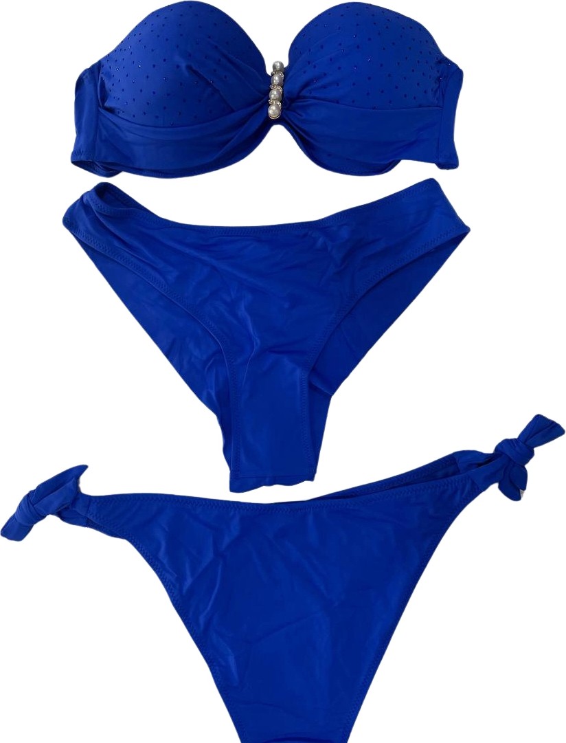 Hazelin Kadın Saks Mavi Taş Işlemeli Tokalı Astarlı Bikini Takım HZL24S-LC3306 görsel 4