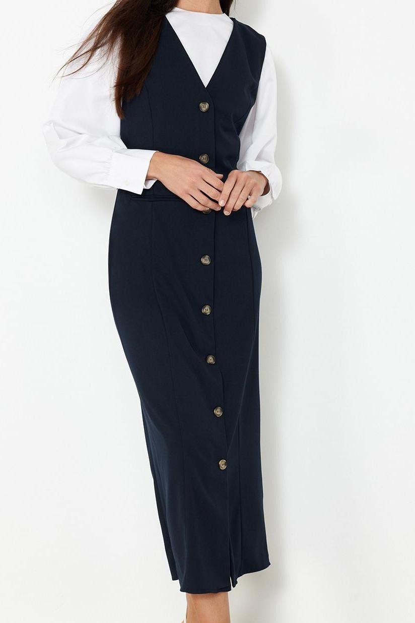 Ersefa Moda Stil Regular V Yaka Maxi Boy Tesettür Dokuma Kumaş Jile Elbise görsel 2