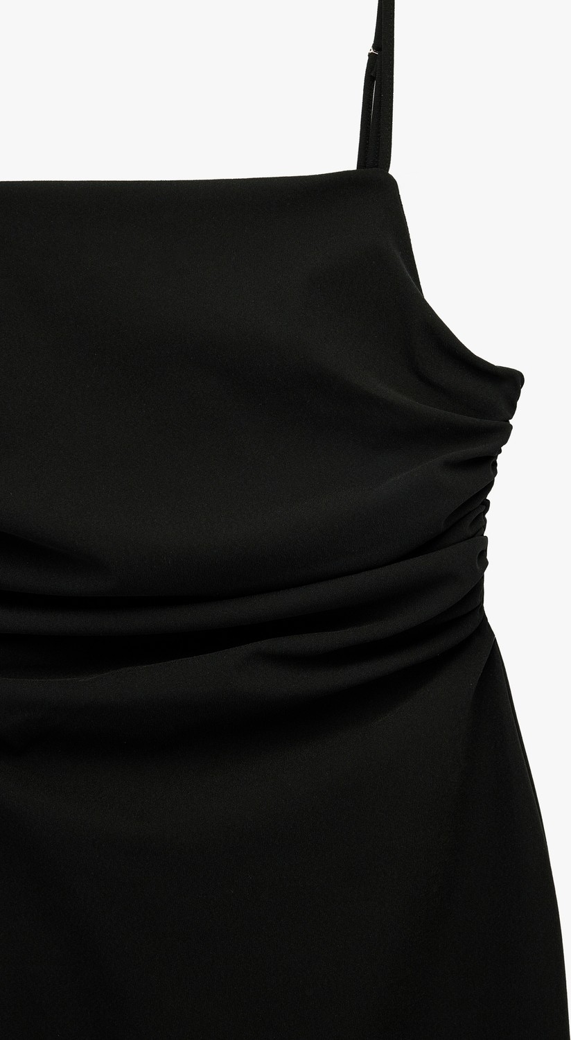 Koton Slim Fit Kare Yaka Ip Askılı Bodycon Midi Drapeli Elbise görsel 5