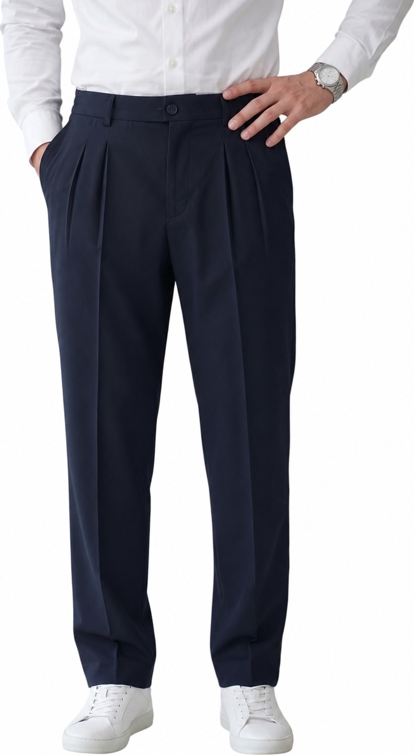RizzUP Lacivert Baggy Fit Pileli Kumaş Pantolon, Likralı, Beli Lastikli Rahat Kesim Erkek Pantolon 2600920