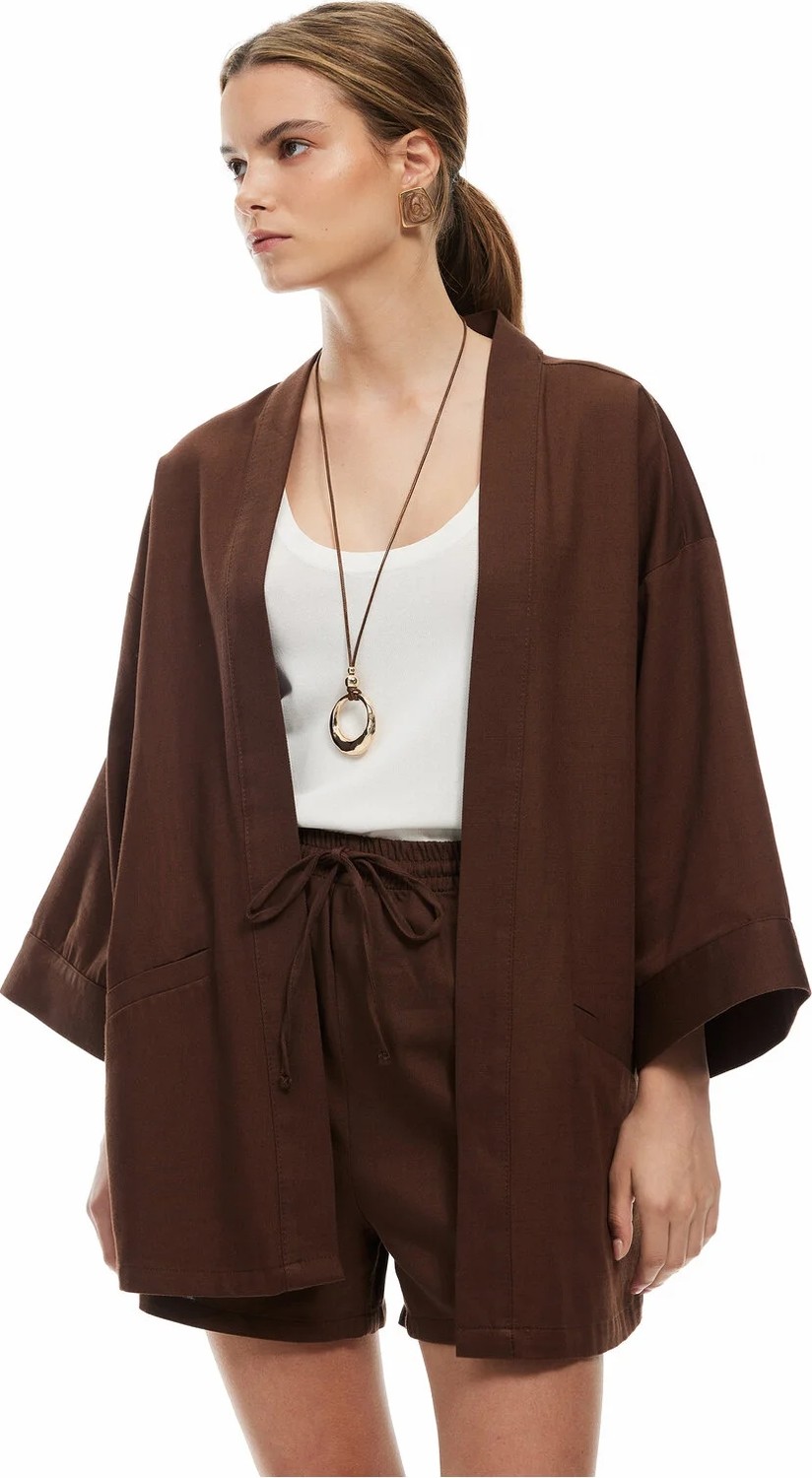 Koton Pamuklu Cepli 3/4 Geniş Kol Oversize Kimono görsel 2