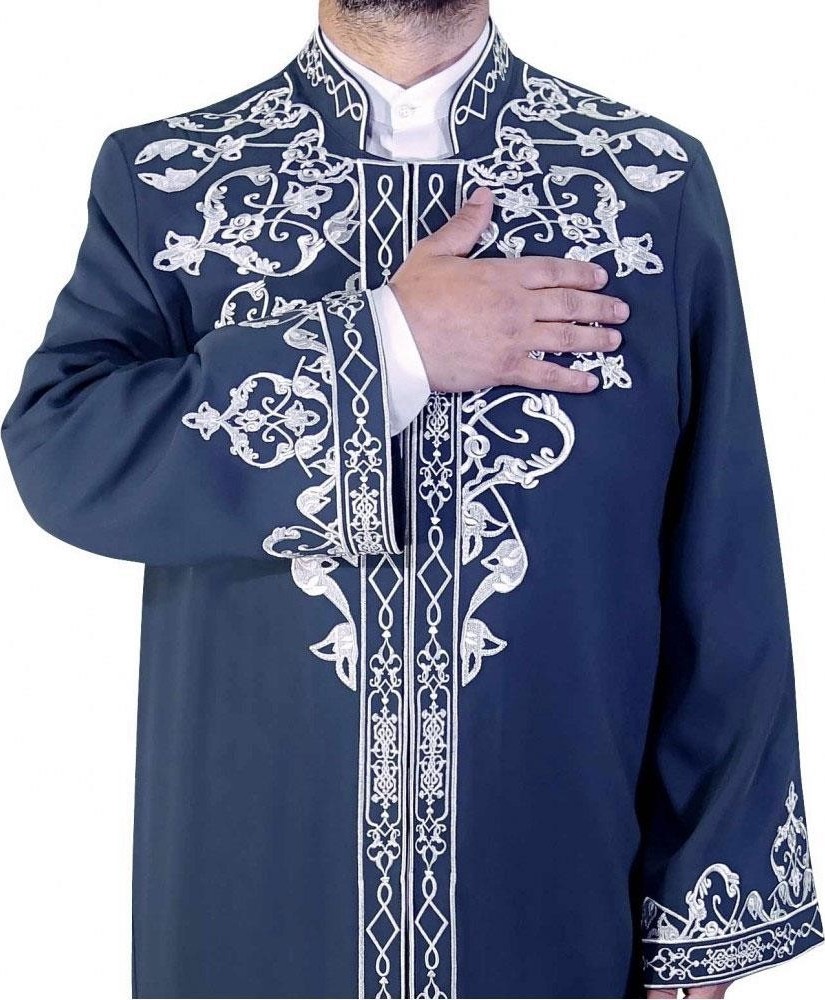 Yaser Giyim Hakim Yaka Yarım Astarlı Çelebi Cübbe - Lacivert - Silver Nakış görsel 4