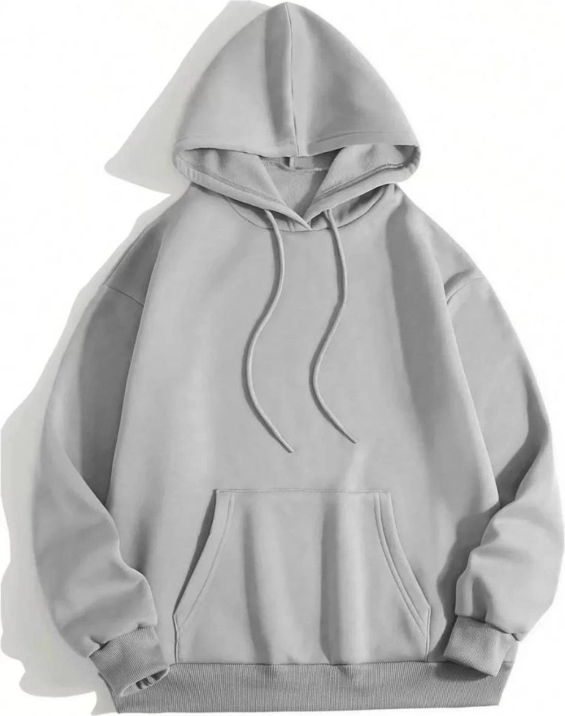 Tarz Yeri Kadın Kapüşonlu Kanguru Cepli 3 Iplik Pamuklu Düz Hoodie Sweatshirt - Gri
