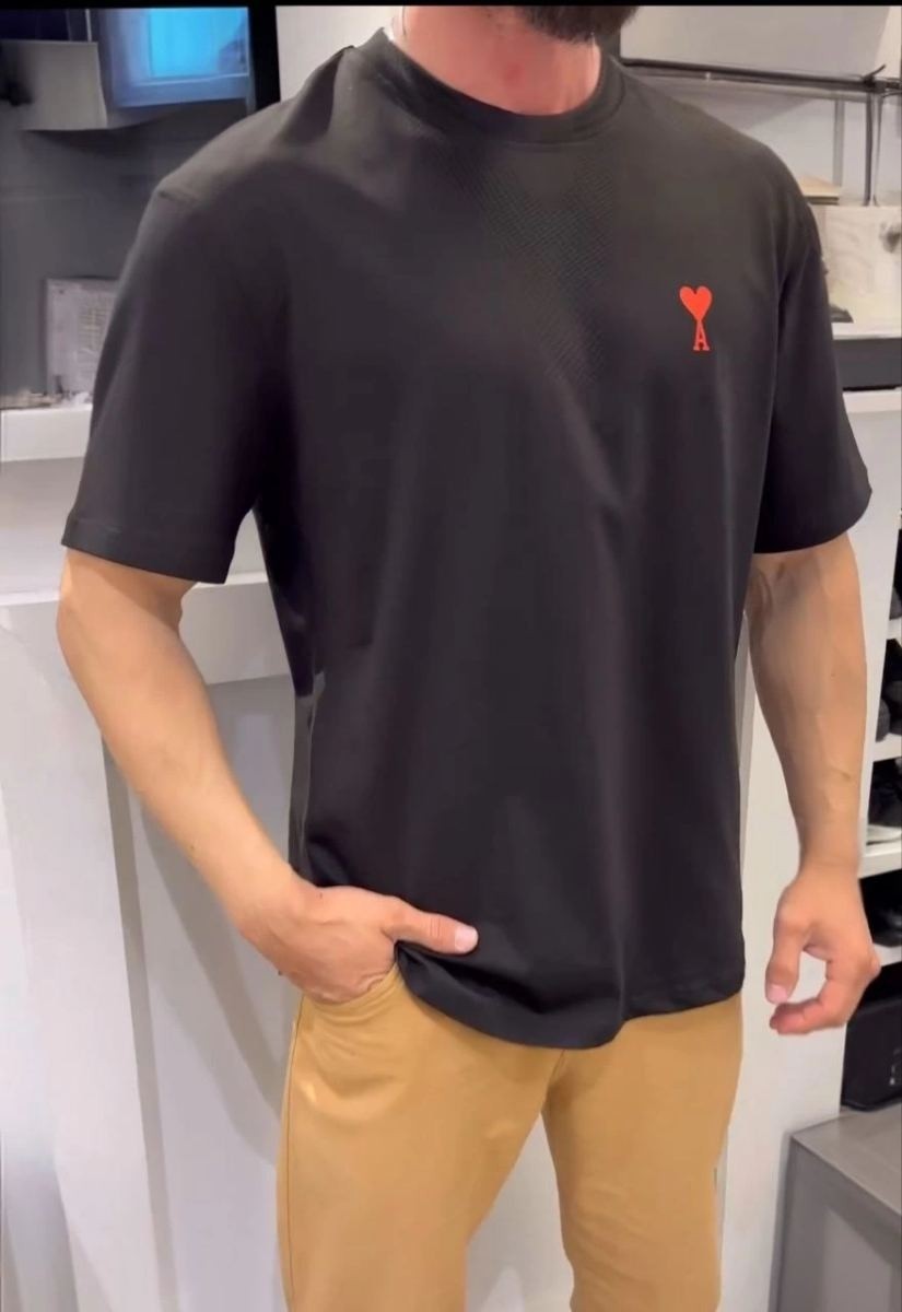 Fantastik Store Erkek Kısa Kol Tişört Bisiklet Yaka Kalp Baskılı Oversize T-Shirt - Siyah
