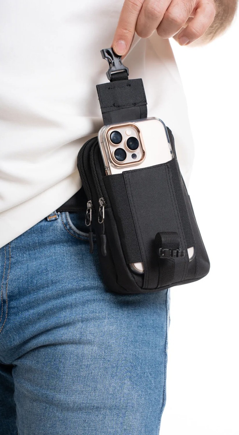Sannora Bags Siyah Erkek Telefon Bölmeli Taktik Bel Kemer Çanta Göğüs Seyahet Günlük Çalışma