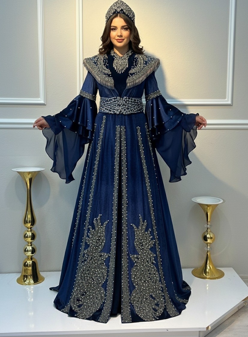 ZK Zümrüt Kaftan Lacivert Kına Kaftanı görsel 2