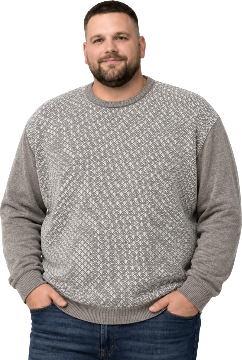 Battal Moda Erkek Büyük Beden Bordo Bisiklet Yaka Motif Triko Kazak 3xl-4xl-5xl-6xl