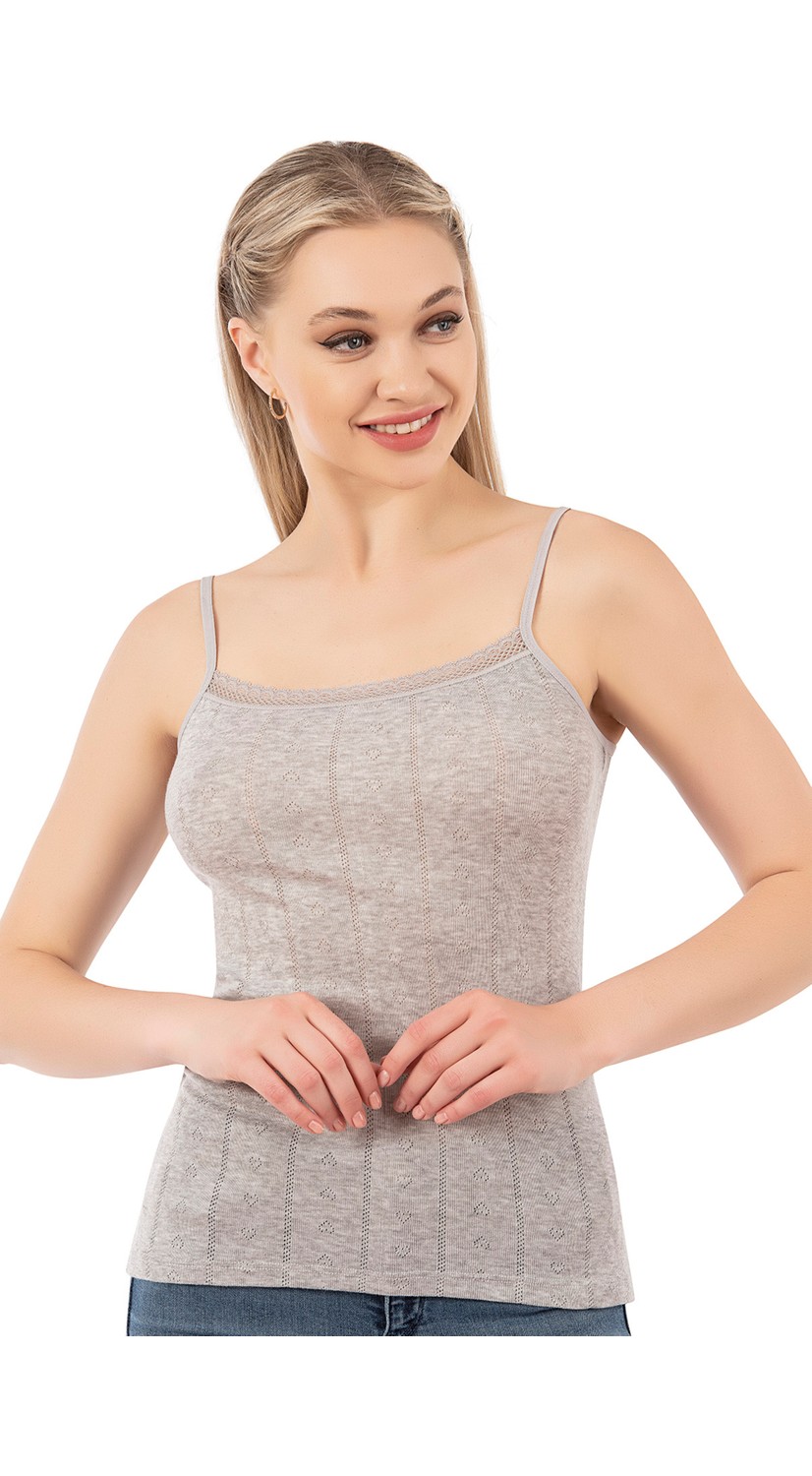 Özkan Underwear Özkan 27106 Kadın Viskon Transferli Ribana Esnek Rahat Ip Askılı Örme Atle görsel 8