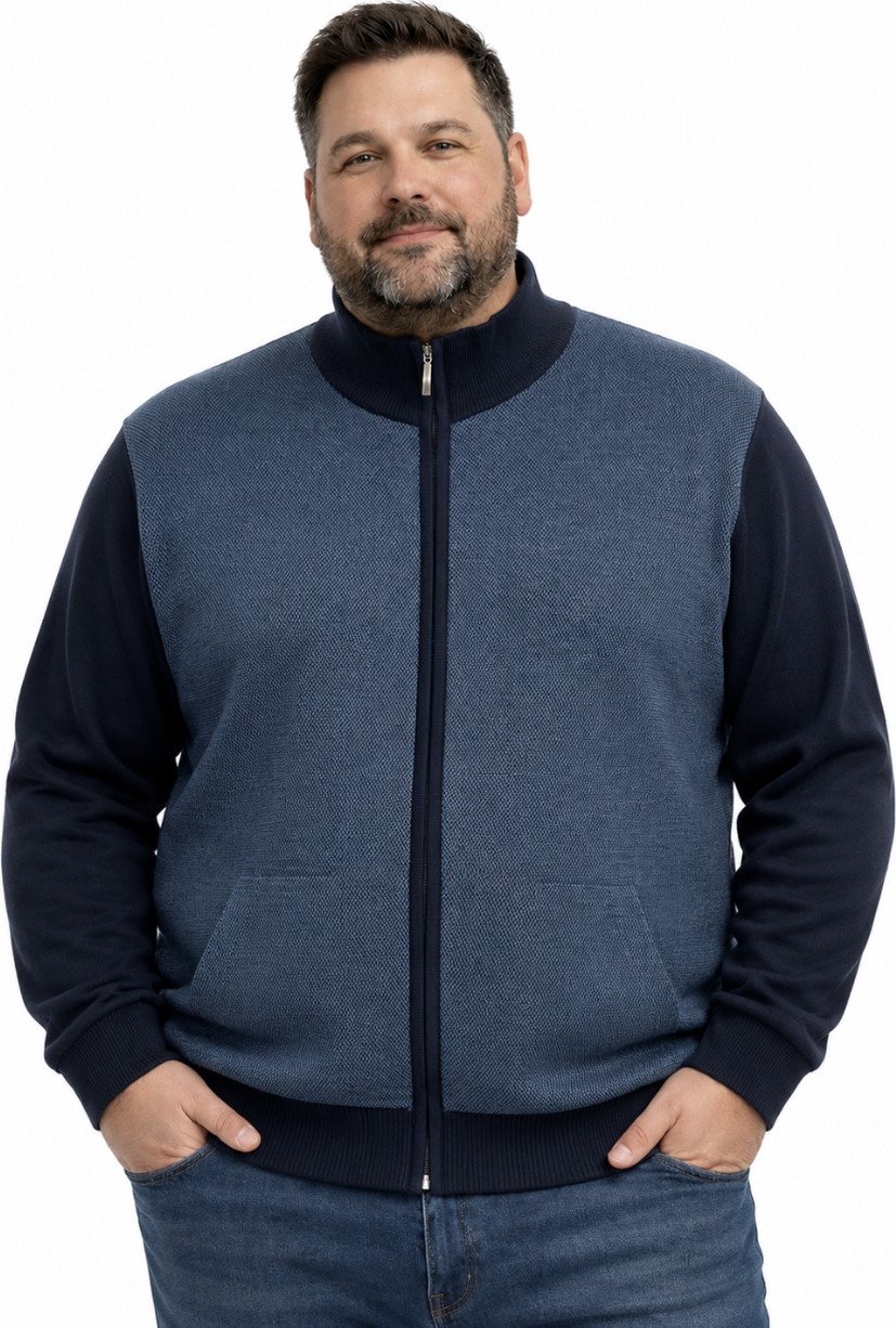 Battal Moda Erkek Büyük Beden Antrasit Arven Dik Yaka Cepli Triko Hırka 5xl-6xl-7xl-8xl