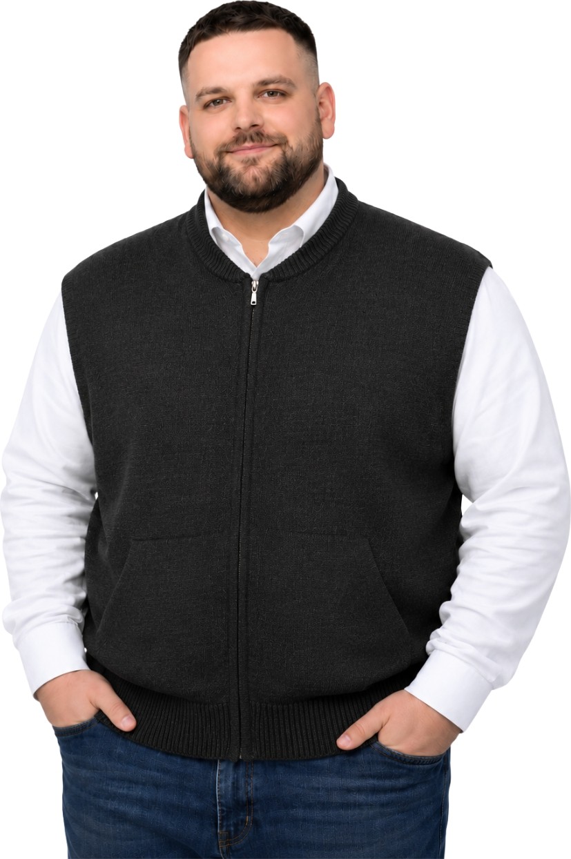 Battal Moda Erkek Büyük Beden Lacivert Hattush Cepli Fermuarlı Yelek 5xl-6xl-7xl-8xl