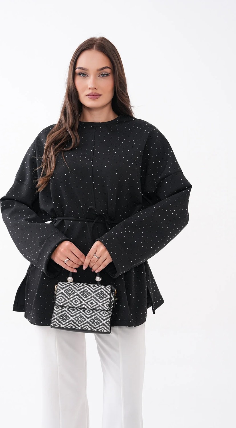 Mega Life Taş Detaylı Yırtmaçlı Oversize Tunik