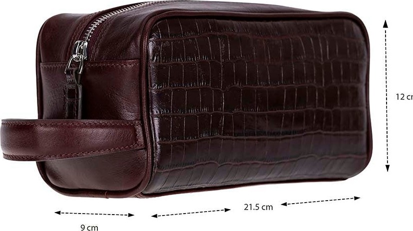 BloominBag Burgundy Croco Hakiki Deri Unisex Seyahat Bakım Çantası görsel 8