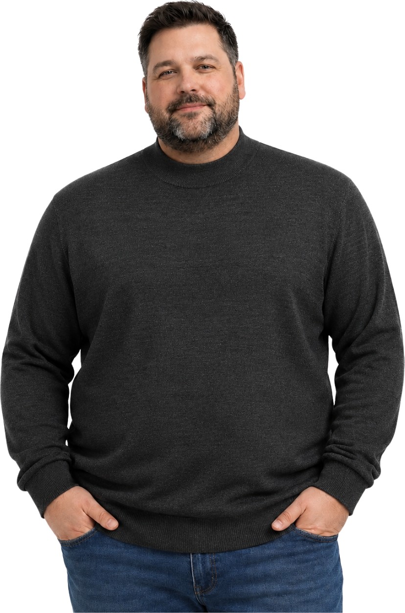 Battal Moda Erkek Büyük Beden Melanj Lacivert Yarım Balıkçı Triko Kazak 3xl-4xl-5xl-6xl