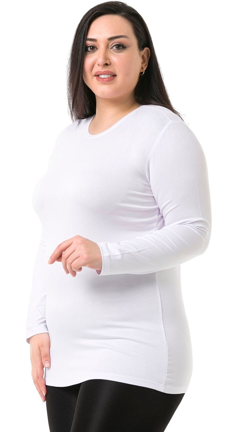 Disentis Modest Büyük Beden Bisiklet Yaka Uzun Kollu Viskon Siyah Body görsel 2