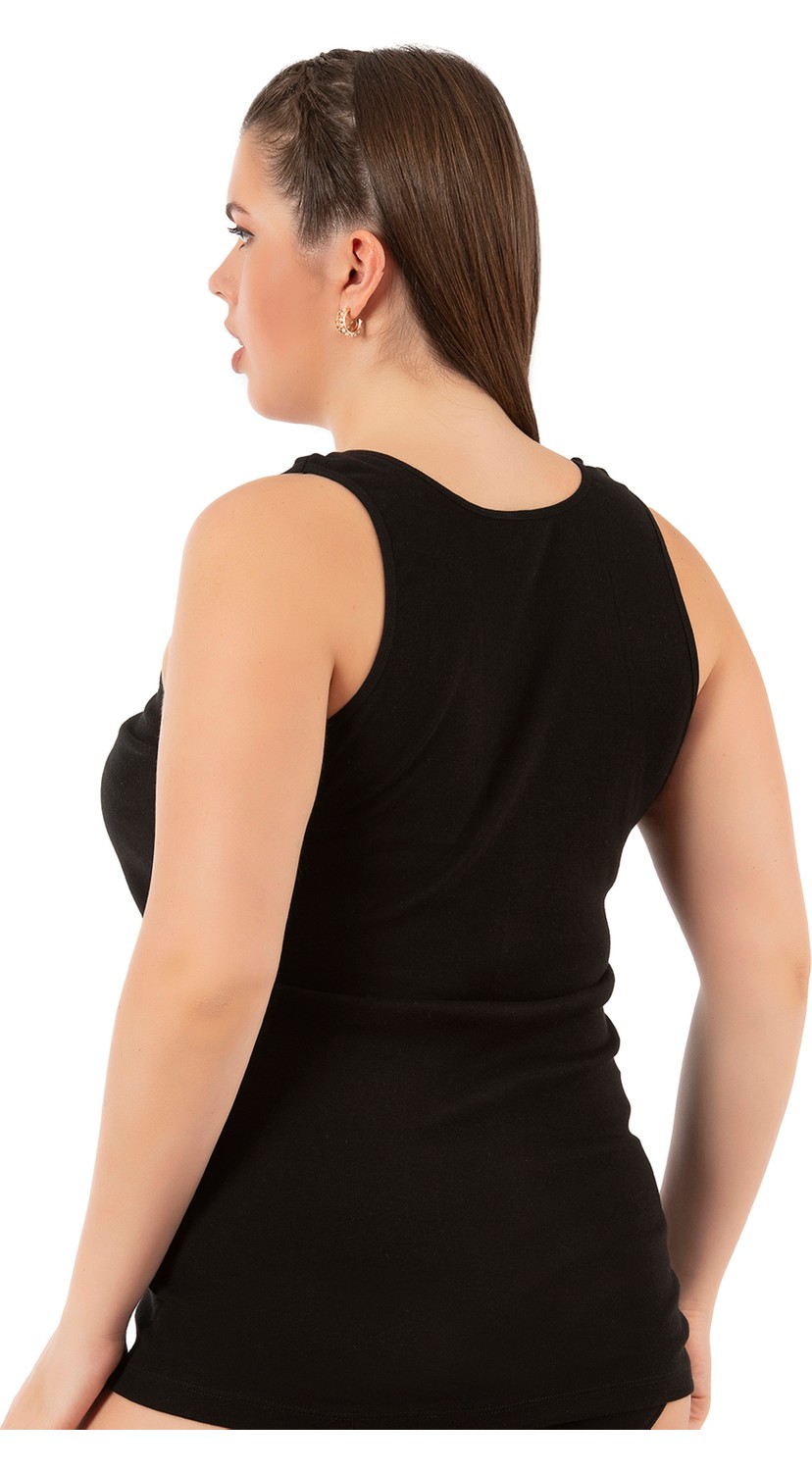 Özkan Underwear Özkan 0111-bb Kadın %100 Pamuklu Ribana Esnek Rahat Biyeli Kalın Askılı Büyük Beden Örme Atlet görsel 2