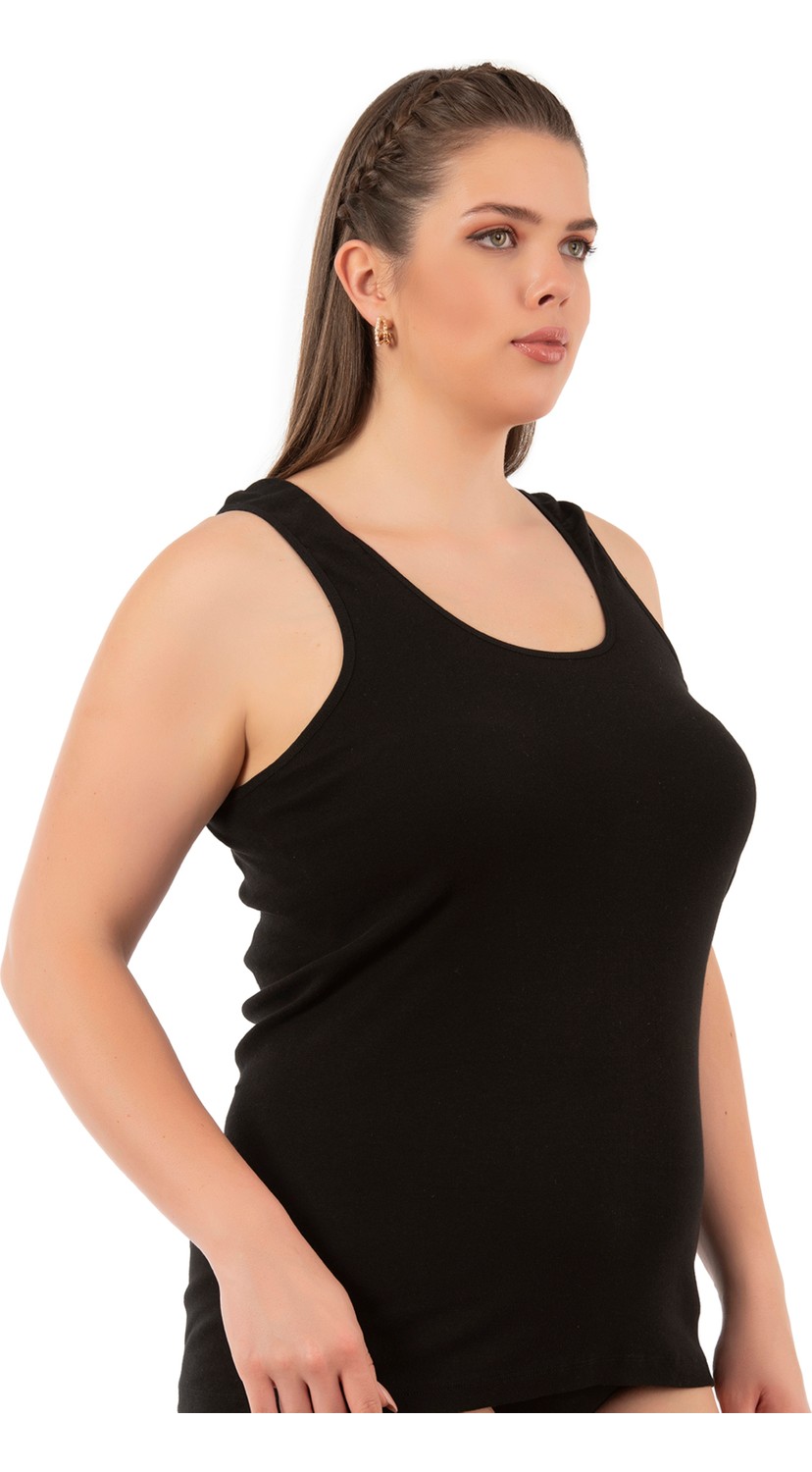 Özkan Underwear Özkan 0111-bb Kadın %100 Pamuklu Ribana Esnek Rahat Biyeli Kalın Askılı Büyük Beden Örme Atlet görsel 4