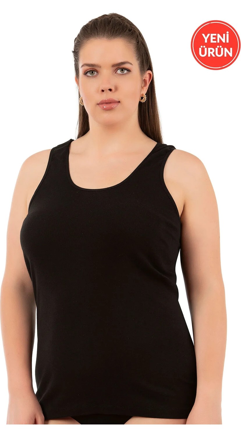 Özkan Underwear Özkan 0111-bb Kadın %100 Pamuklu Ribana Esnek Rahat Biyeli Kalın Askılı Büyük Beden Örme Atlet görsel 6