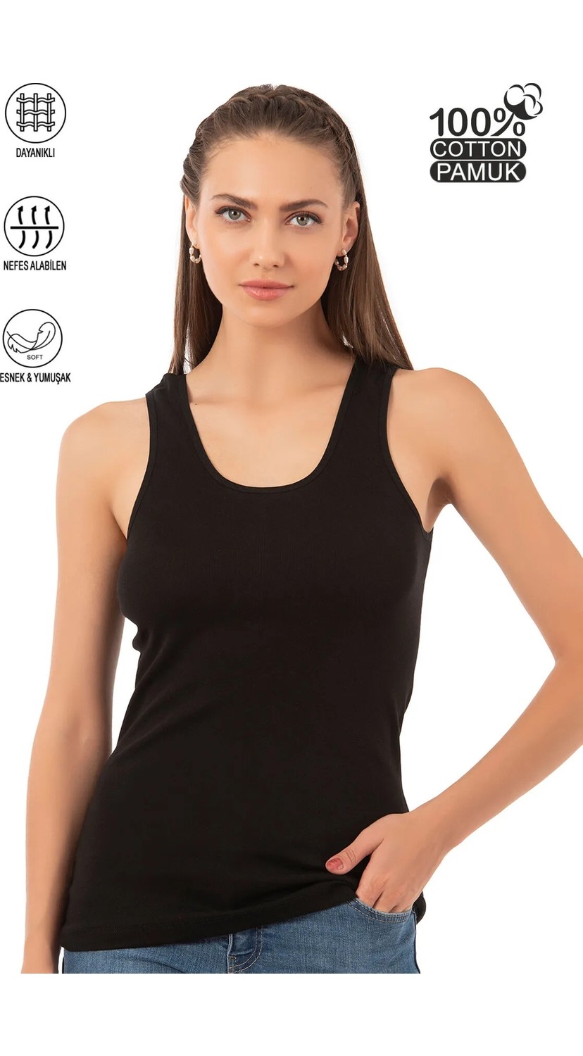 Özkan Underwear Özkan 0111-bb Kadın %100 Pamuklu Ribana Esnek Rahat Biyeli Kalın Askılı Büyük Beden Örme Atlet görsel 8