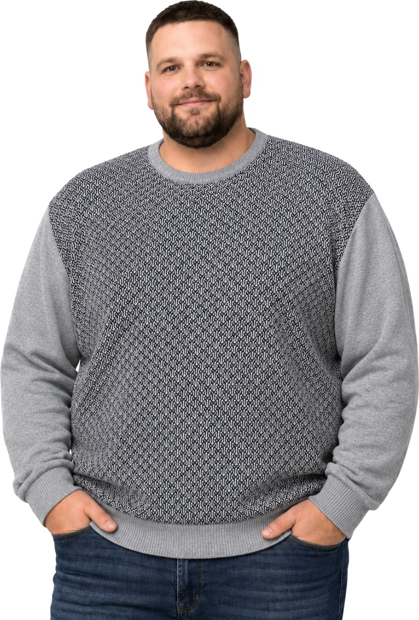 Battal Moda Erkek Büyük Beden Bordo Bisiklet Yaka Motif Triko Kazak 3xl-4xl-5xl-6xl