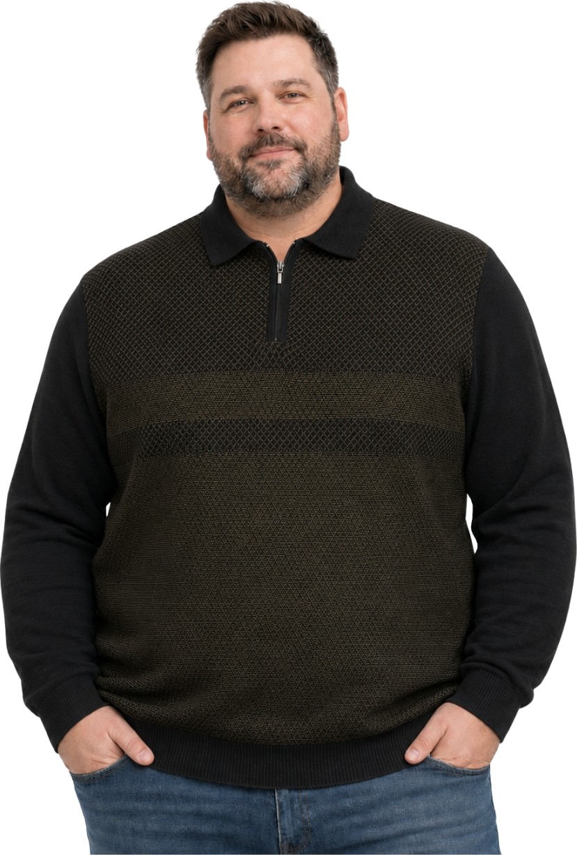 Battal Moda Erkek Büyük Beden Bordo Atlas Polo Yaka Fermuarlı Triko Kazak 5xl-6xl-7xl-8xl