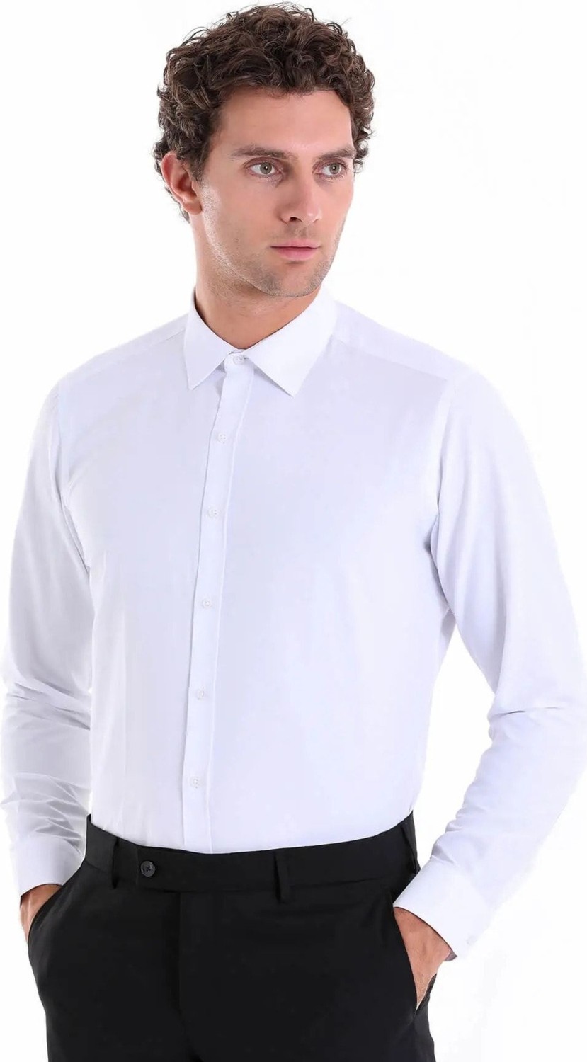 Hatemoğlu Erkek Beyaz Slim Fit Pamuklu Uzun Kollu Gömlek görsel 2