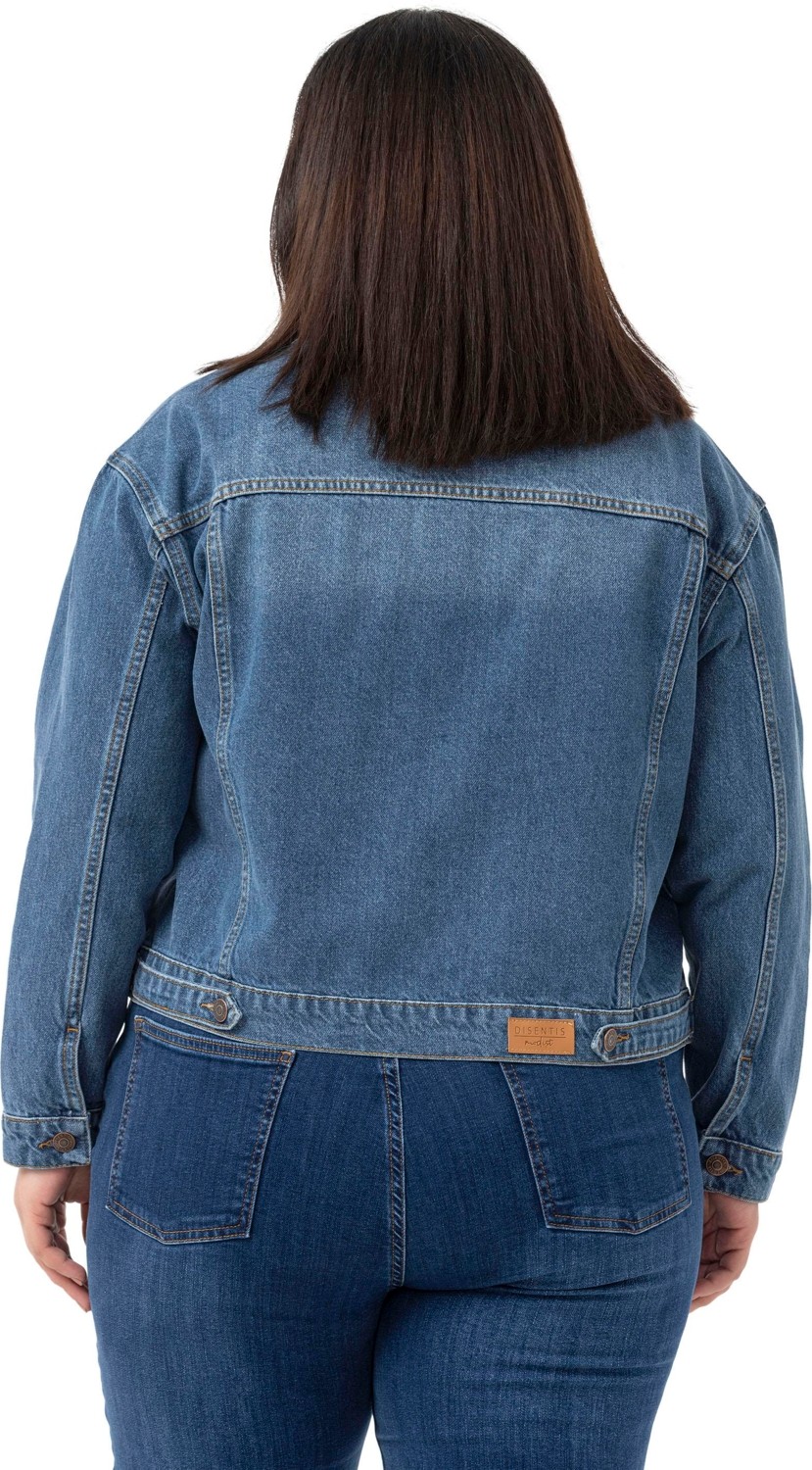Disentis Modest Büyük Beden Göğüsten Çift Cepli Kısa Mavi Denim Ceket görsel 8