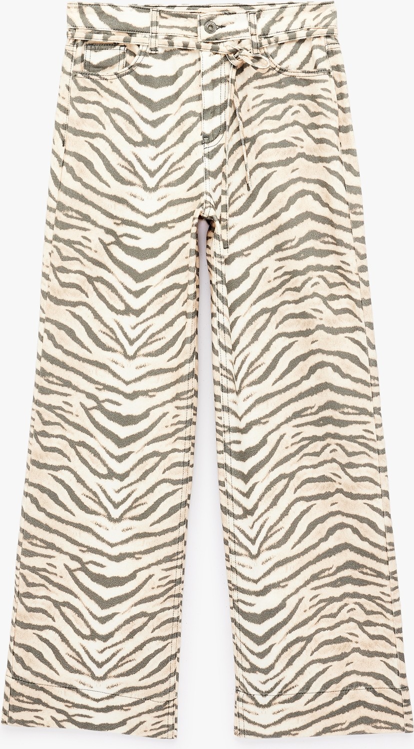 Koton Cepli Zebra Desenli Normal Bel Bağcıklı Pamuklu Geniş Paça Denim Pantolon - Wide Leg Jeans