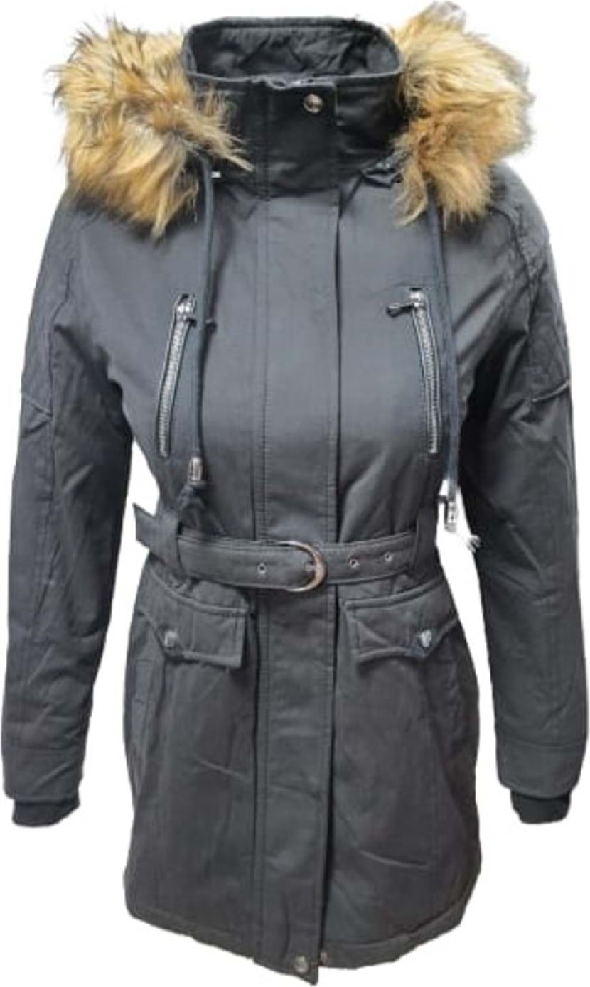 Timberline TB3439 Kadın Gabardin Kapüşonlu Içi Kürklü Mont - TB3439 - Siyah