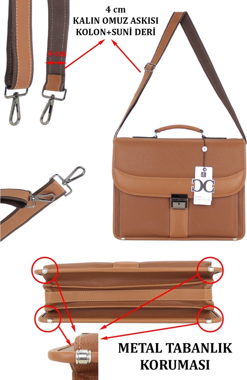 Case Club Deri Evrak Çantası Laptop Bölmeli 15.6 " Inç görsel 7