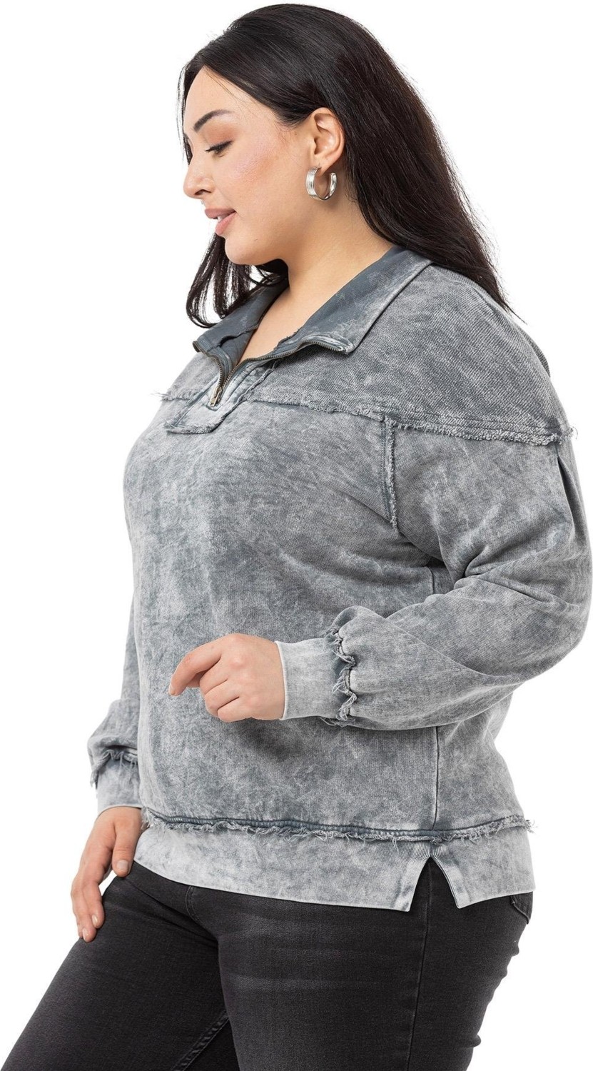 Disentis Modest Büyük Beden Pis Dikişli Fermuarlı Yırtmaçlı Parça Boyalı Gri Sweatshirt görsel 5